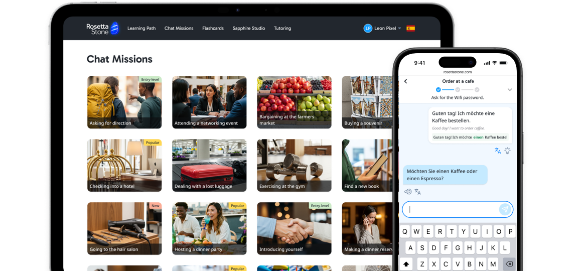 Rosetta Stone Sapphire Chat Missions conversation interface